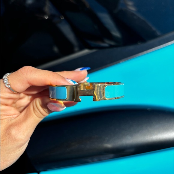 Authentic Hermes Bracelet Gold & Blue Clic Clac Bracelet - Picture 1 of 6